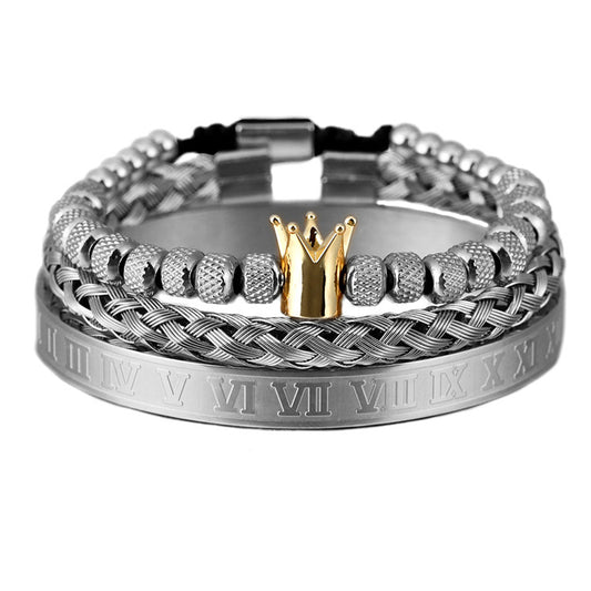 Luxury Roman Royal Crown Charm Bracelet Men Stainless Steel Geometry Pulseiras Men Open Adjustable Bracelets Couple Jewelry Gift