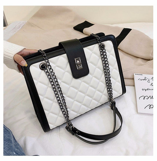 Lingge Chain Bag Large Capacity White Solid Color Portable Lady Bag