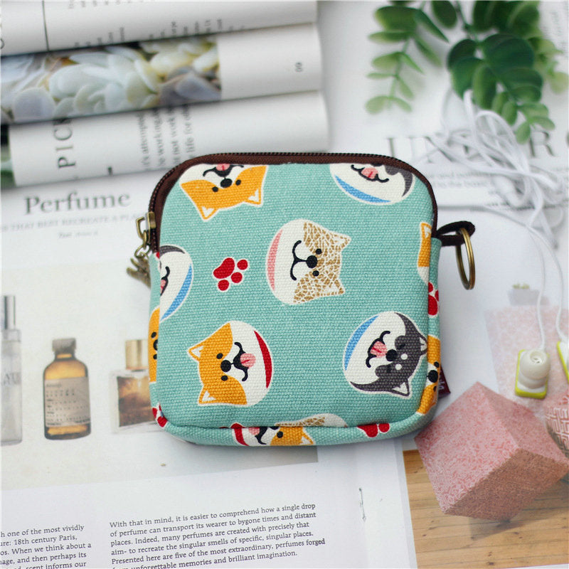 Retro Mini Bag Women Coin Purses Kawaii Short Wallet Girls Cat Small Canvas Purse Card Bags Womens Hand Purses for Ladies Kids