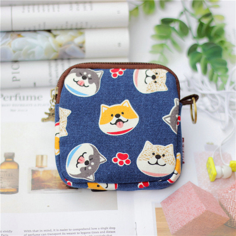 Retro Mini Bag Women Coin Purses Kawaii Short Wallet Girls Cat Small Canvas Purse Card Bags Womens Hand Purses for Ladies Kids