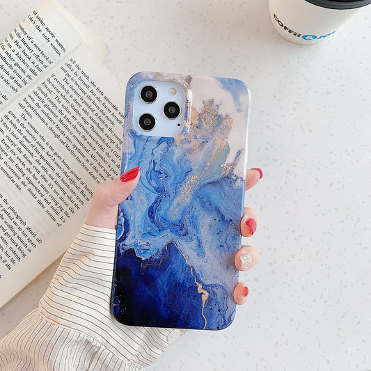 Compatible with Apple, Compatible with Apple , Blue Gold Marbling for Apple  Case iPhone Pro max X  SE Silicone Case XR