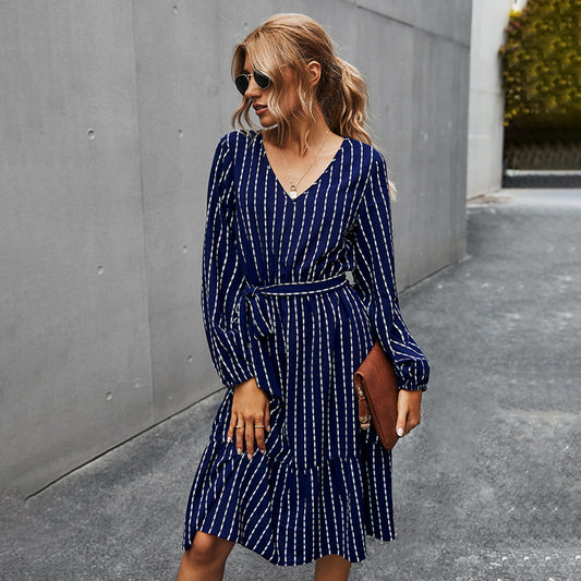 Autumn Simple Striped Dress Women