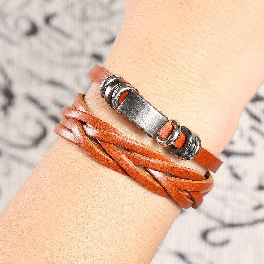 Man bracelets bangles multilayer braided wristband men