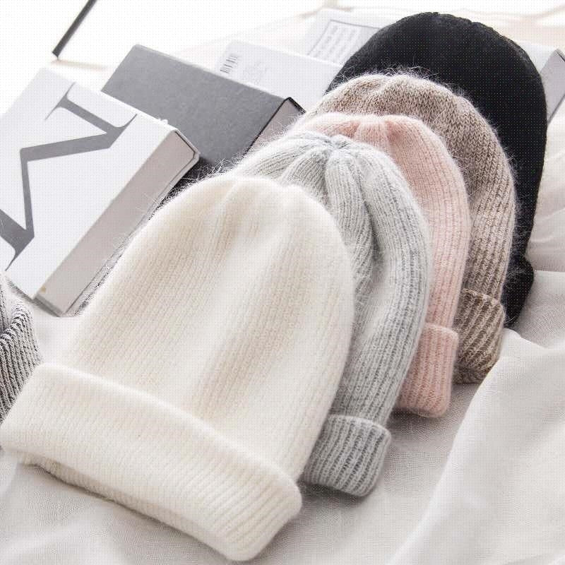 Women knitted Winter Hat female Warm Rabbit fur beanie