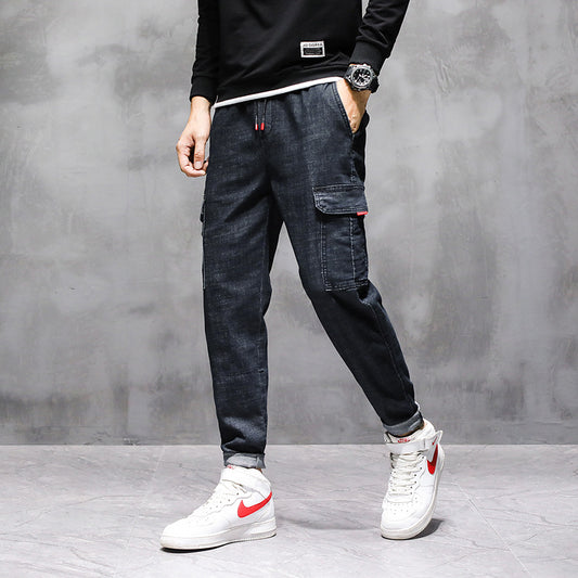 Trendy Jeans Men's Korean Casual Large Size Black Stretch Jeans Men's Fashion Tooling Jeans Men's Loose