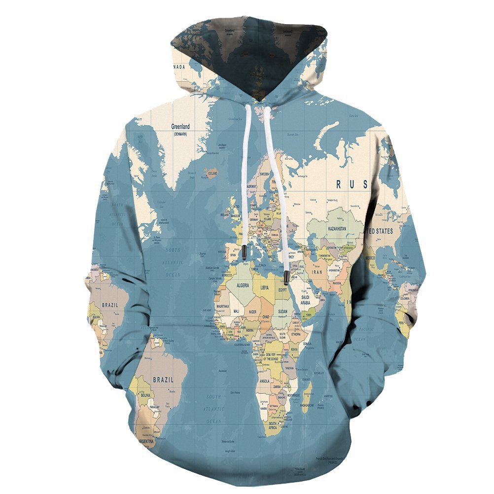 World Map Sweater Men 3D Digital Printing Casual Sports Hoodie Men