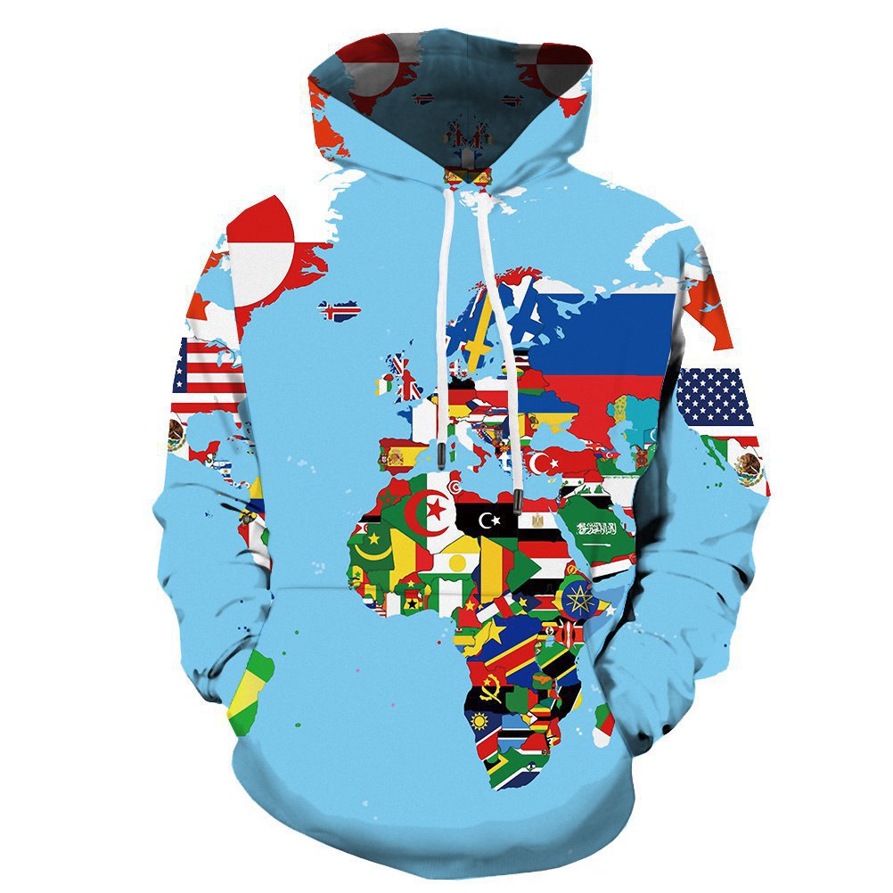 World Map Sweater Men 3D Digital Printing Casual Sports Hoodie Men