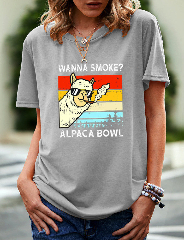 SMOKE ALPACA BOWL Printed Short-sleeved T-shirt Women