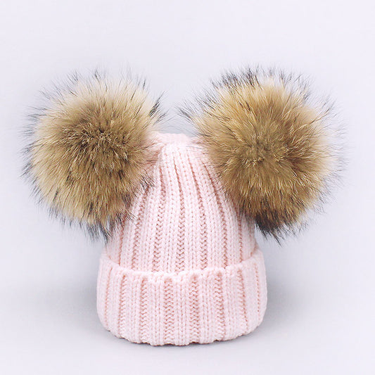 Hat Female Autumn And Winter Real Raccoon Fur Ball Plus Fluffy Beanie