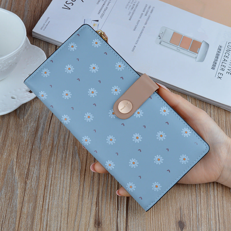 New Style Women's Wallet Long Fashion Flower Soft Wallet Korean Student Zipper Buckle Multi-Card Pocket Thin Wallet