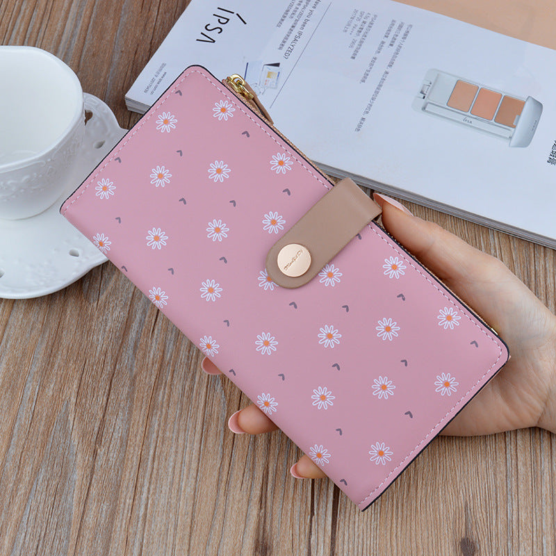 New Style Women's Wallet Long Fashion Flower Soft Wallet Korean Student Zipper Buckle Multi-Card Pocket Thin Wallet