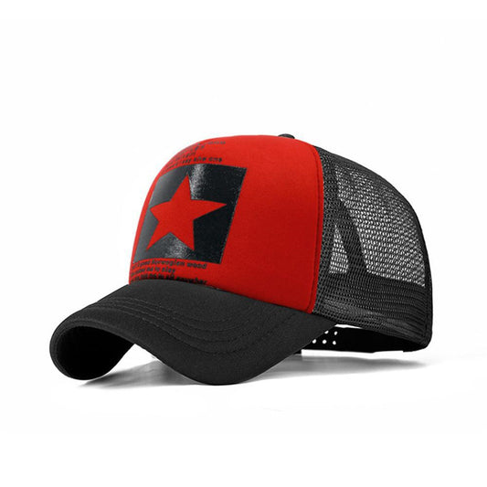 Five-pointed Star Print Mesh Cap Men's European and American Hip-hop Truck Hat Sun Visor Mesh Cap