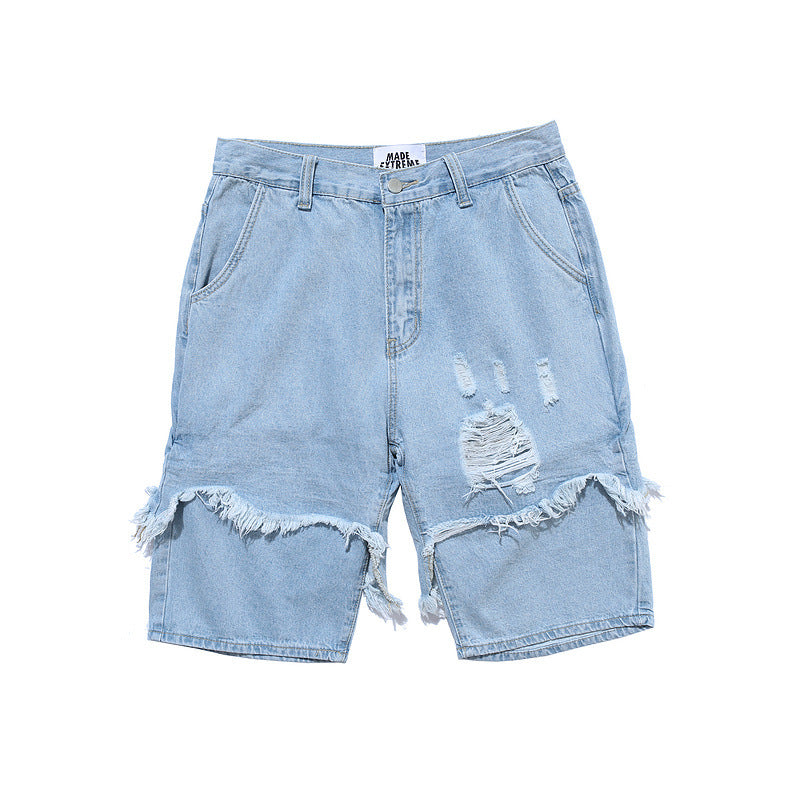 Men's ripped straight denim shorts