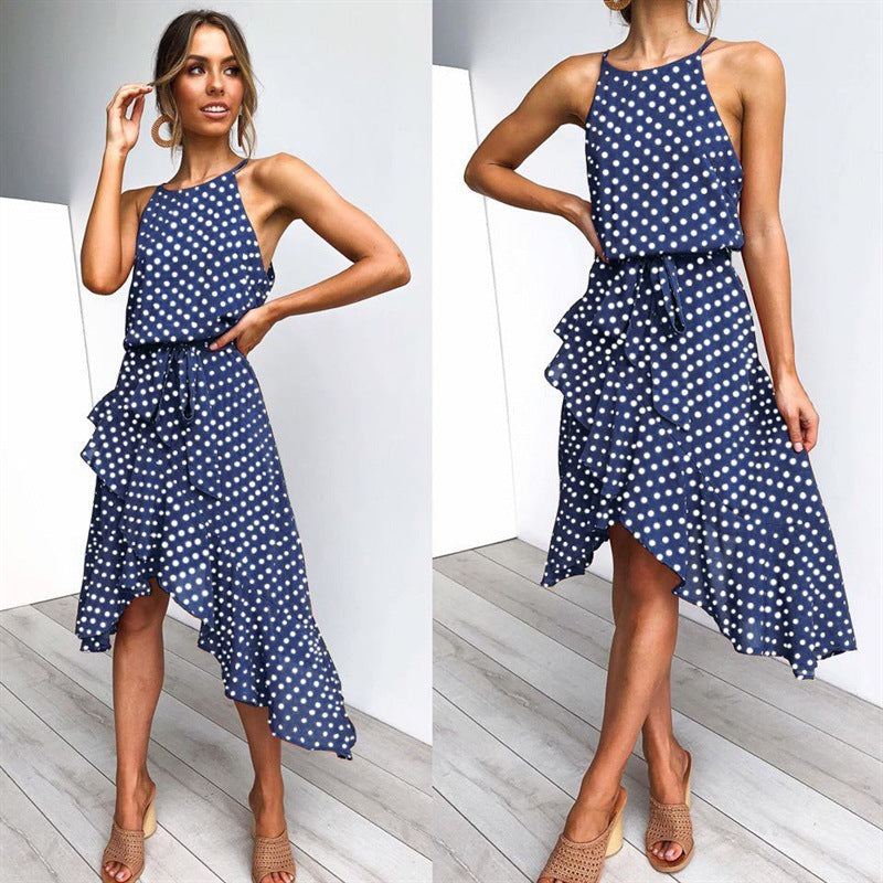 Fashion Polka Dot Lace Irregular Women Dress