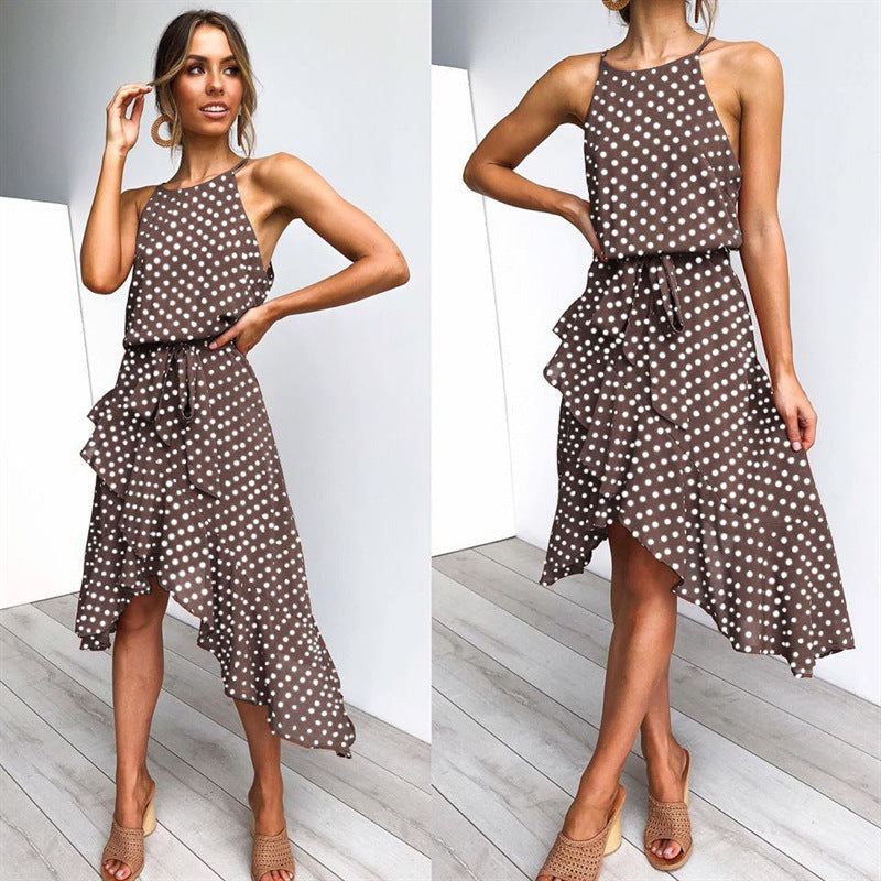 Fashion Polka Dot Lace Irregular Women Dress