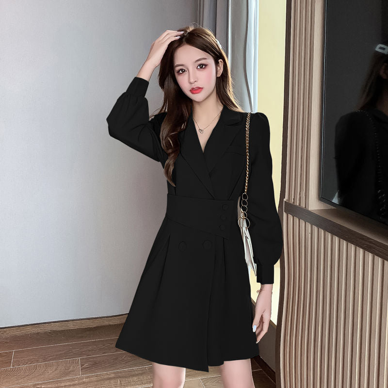 Womens Suit Collar Long Sleeve Dress