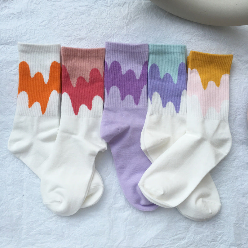 Candy Color Matching Street All-match Cotton Socks And Tube Socks Women