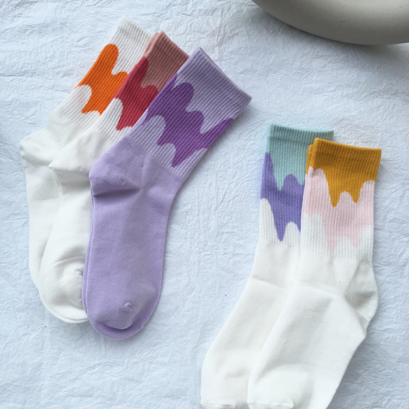 Candy Color Matching Street All-match Cotton Socks And Tube Socks Women