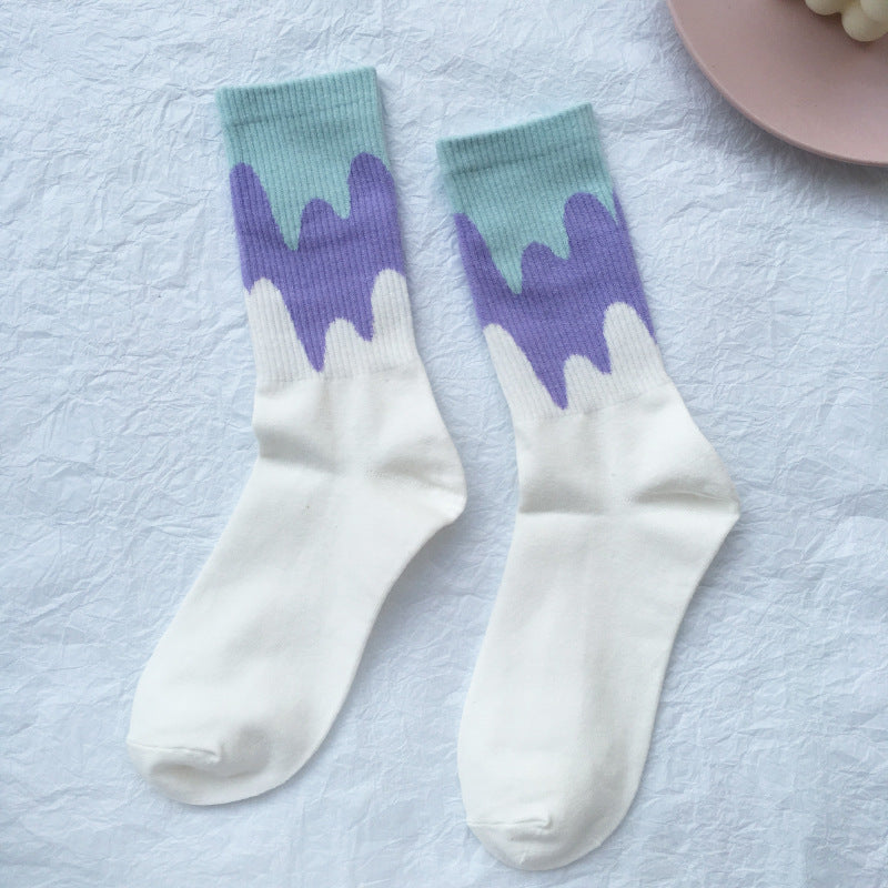 Candy Color Matching Street All-match Cotton Socks And Tube Socks Women