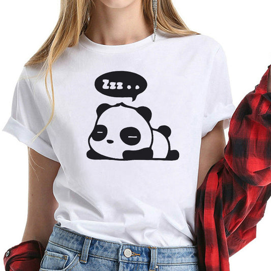 Sleeping Panda Pure Cotton Foreign Trade Short-Sleeved T-Shirt Women Amazon Best Selling Women's Clothing European And American Printed T-Shirt Women