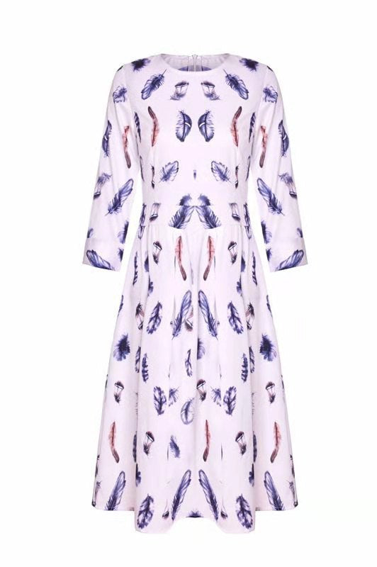 Women Elegent A-line Dress 2021 Vintage printing party vestidos Three Quarter Sleeve women Autumn Dress