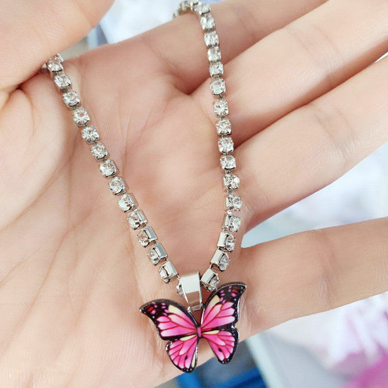 Rhinestone butterfly pendant anklet bracelet women