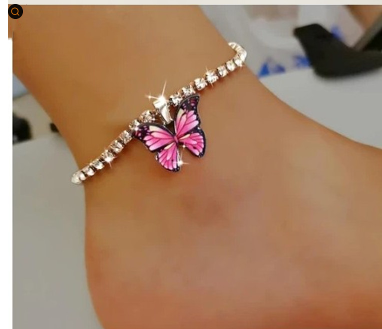 Rhinestone butterfly pendant anklet bracelet women