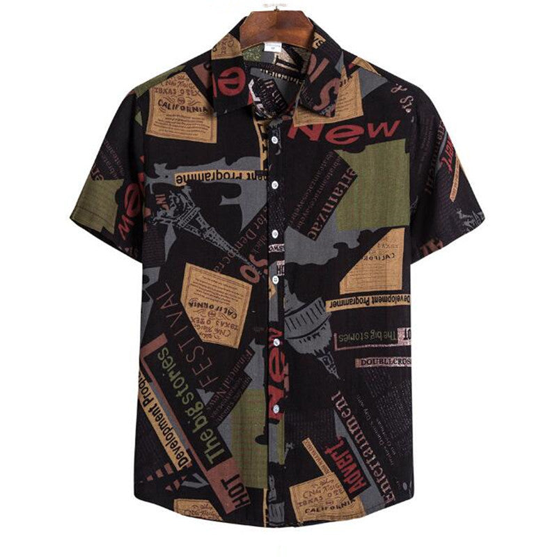 Summer Fashion Casual Men Baggy Beach Hawaiian Print Short Sleeve Button Retro Shirts Tops Blouse Men Shirt 2020 Summer New