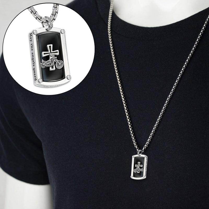 Stainless Steel Mens Punk Hip Hop Pendant Necklace Motorcycle Cross Pendant Necklace