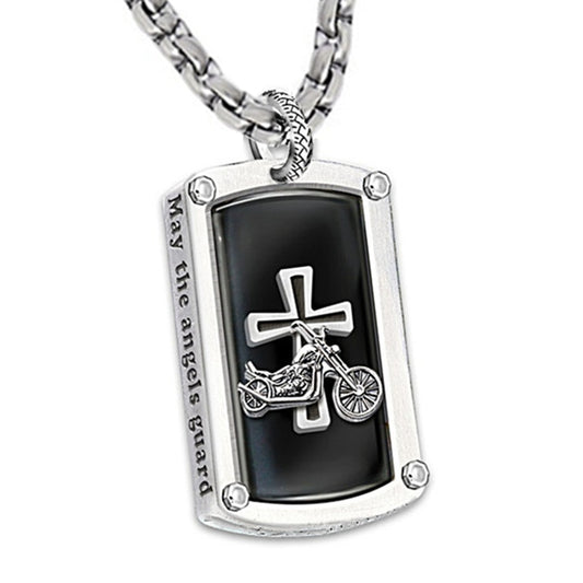 Stainless Steel Mens Punk Hip Hop Pendant Necklace Motorcycle Cross Pendant Necklace