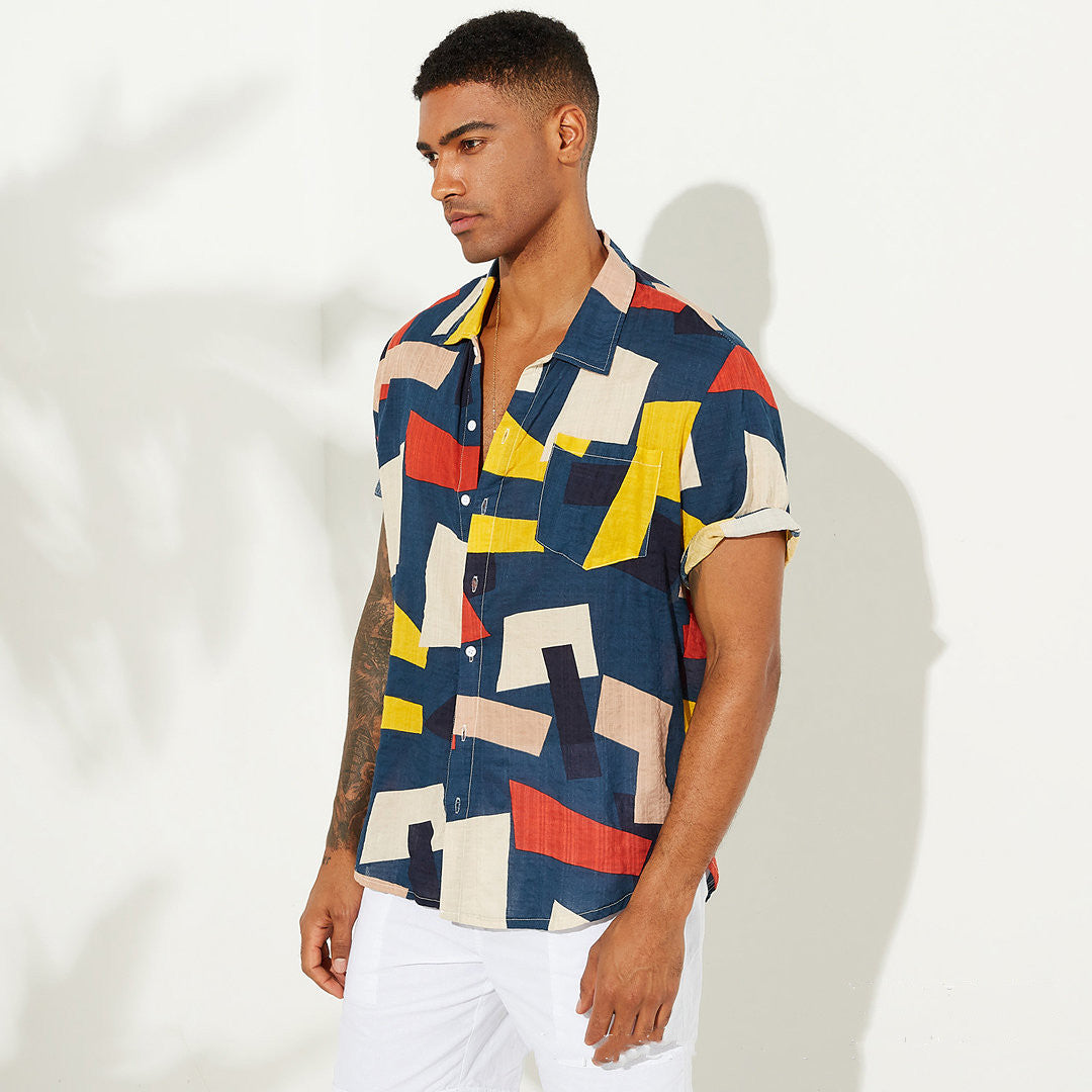 Beach Short Sleeve Men's Printed Shirt