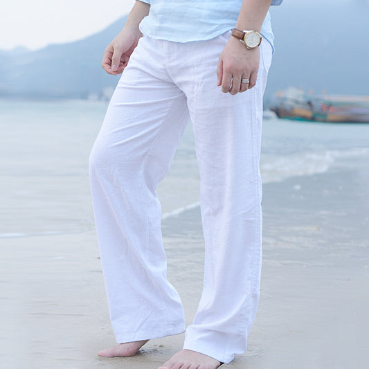 Casual Pants Loose Beach Pants Elastic Rope Straight Leg Pants Thin Breathable Trousers