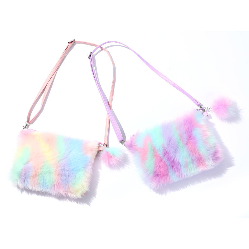 Rainbow Plush Messenger Bag Shoulder Bag