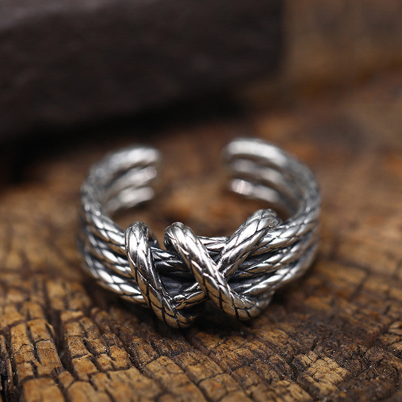 Sterling Silver Accessories Ring Retro Woven Men And Women Personality Ring