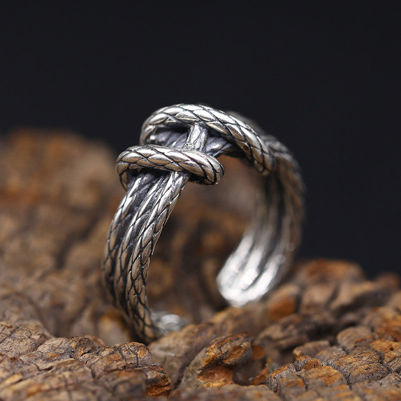 Sterling Silver Accessories Ring Retro Woven Men And Women Personality Ring