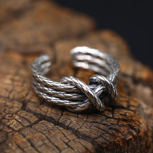 Sterling Silver Accessories Ring Retro Woven Men And Women Personality Ring