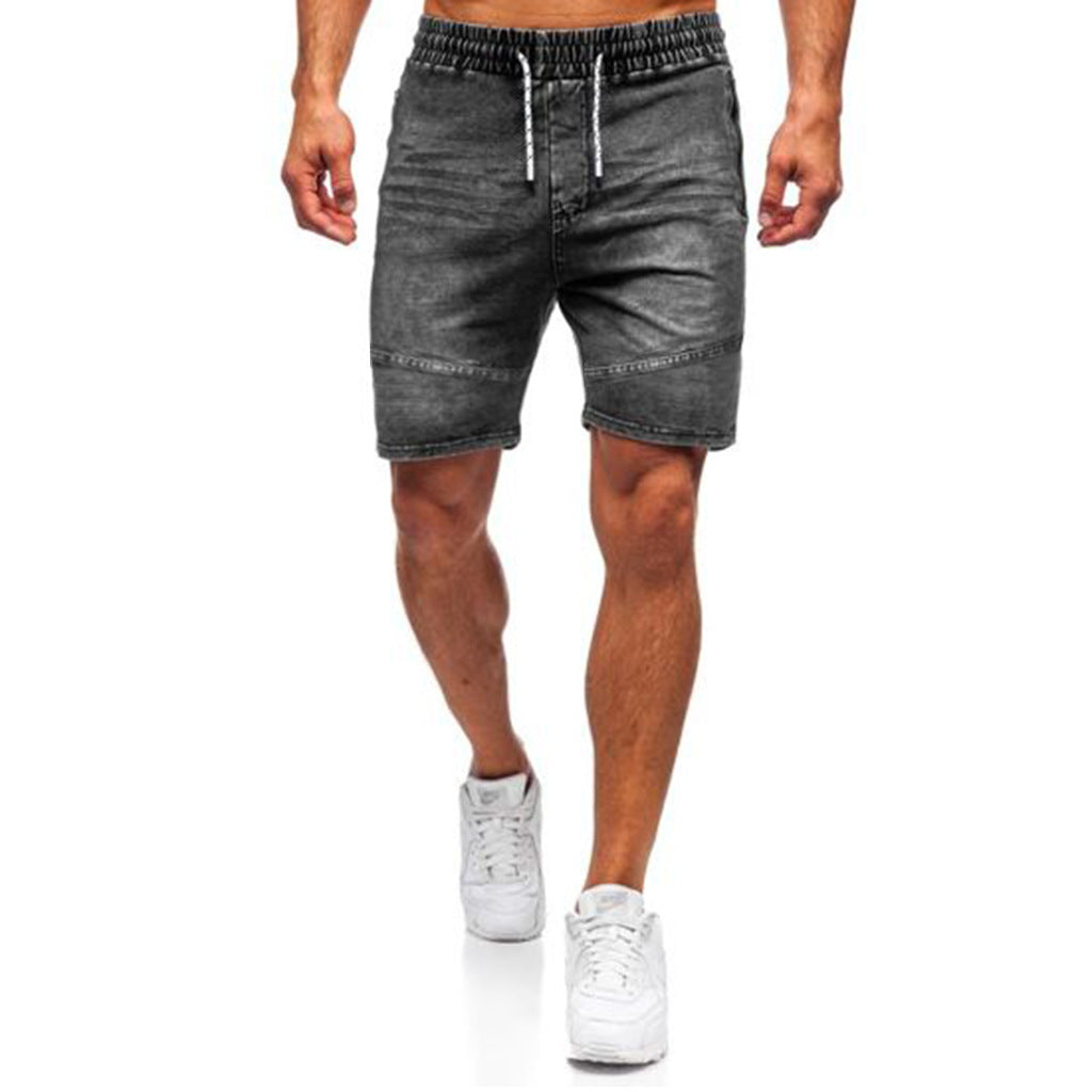 Men's Casual Denim Shorts Elastic Tether