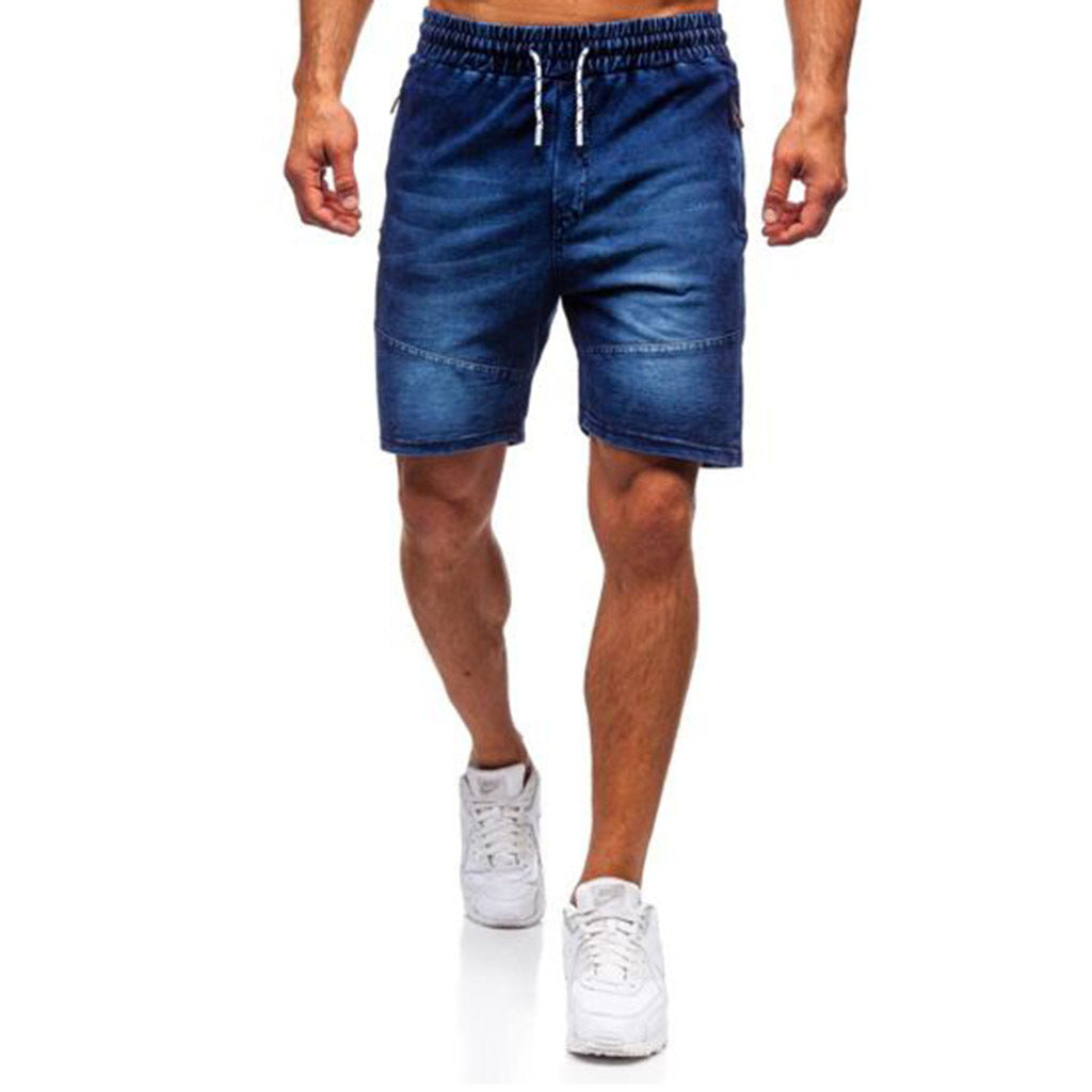 Men's Casual Denim Shorts Elastic Tether