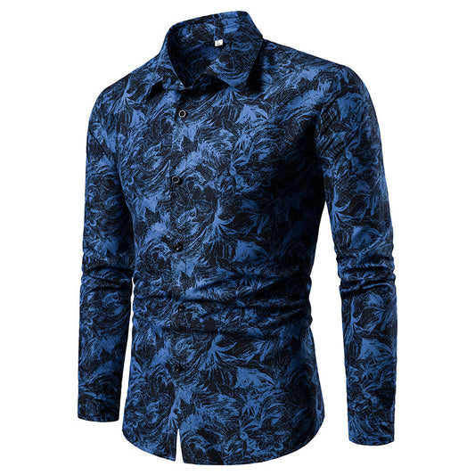 Autumn and Winter Mens Shirt Printed Casual Long Sleeved Shirt Slim Fit Male Social Dress Shirt For Men