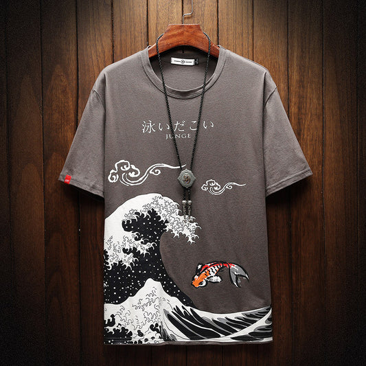 Casual Printed Men's Loose Round Neck Pullover Short Sleeve T Shirt Men