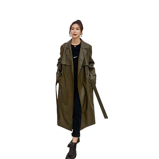 Army Green Windbreaker Autumn And Winter Leather Jacket Women