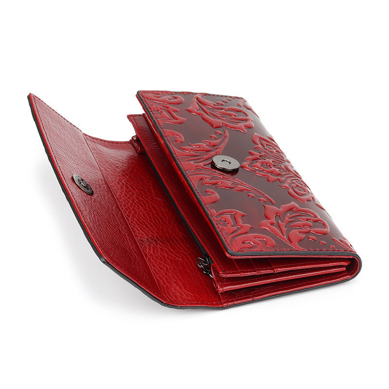 Women's Leather Wallet Long Three-fold Long Wallet