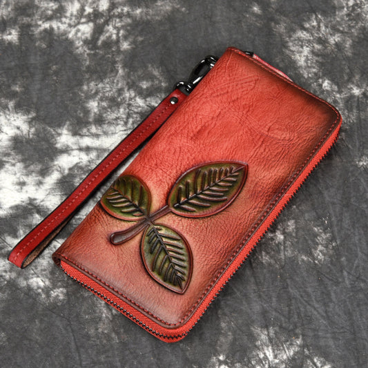 Tree Cream Leather European And American Long Retro Chain Wallet