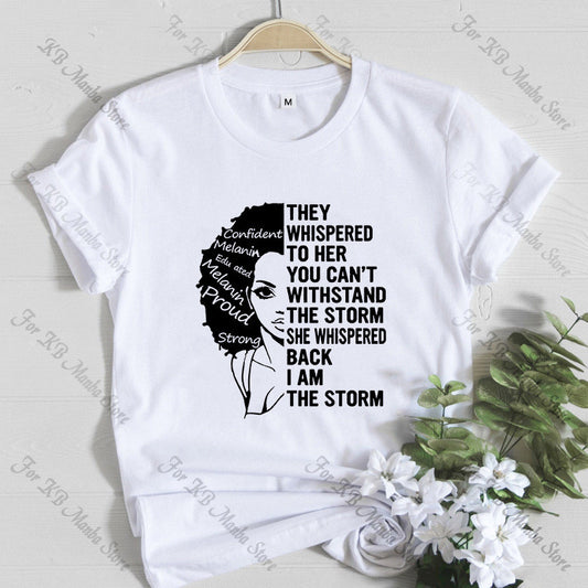 Women T Shirt Fashion Casual Cartoon Feminism Cartoon African Girl Print Ladies Short Sleeve T-shirt