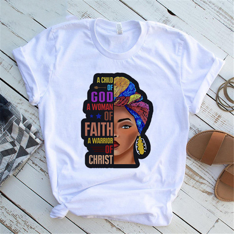 Women T Shirt Fashion Casual Cartoon Feminism Cartoon African Girl Print Ladies Short Sleeve T-shirt