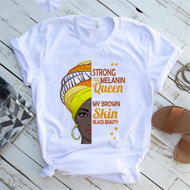 Women T Shirt Fashion Casual Cartoon Feminism Cartoon African Girl Print Ladies Short Sleeve T-shirt