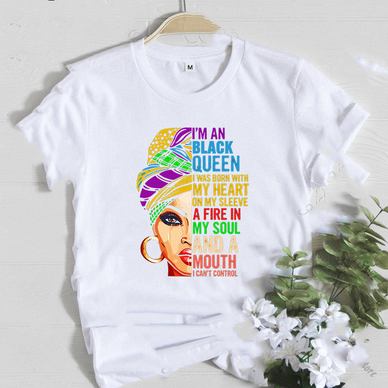 Women T Shirt Fashion Casual Cartoon Feminism Cartoon African Girl Print Ladies Short Sleeve T-shirt