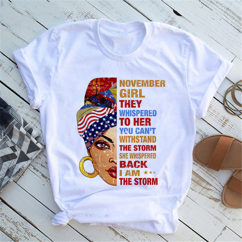 Women T Shirt Fashion Casual Cartoon Feminism Cartoon African Girl Print Ladies Short Sleeve T-shirt