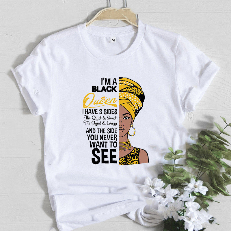 Women T Shirt Fashion Casual Cartoon Feminism Cartoon African Girl Print Ladies Short Sleeve T-shirt