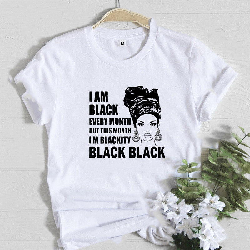 Women T Shirt Fashion Casual Cartoon Feminism Cartoon African Girl Print Ladies Short Sleeve T-shirt